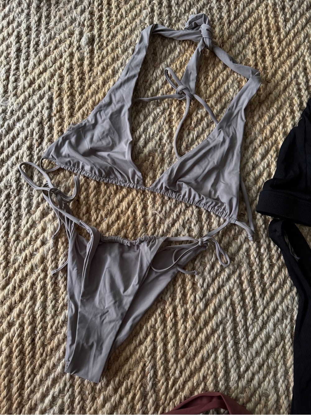 Garage Taupe Gray Tie-Side Triangle Bikini Set